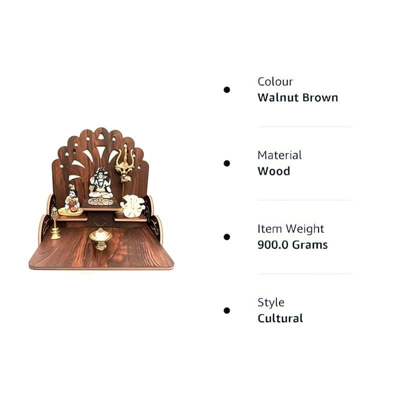 Gojeeva Wooden Pooja Mandir 3 Step 28x28x3 cm Wall/Table Decorative Beige Oakwood for Home/Office/Pooja