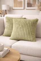 AWARD VELVETS Premium Faux Rabbit Fur Plush Luxury Soft Fluffy Striped Decorative Throw Pillow/Cushion Covers for Sofa, Couch, Living Room - (Olive Green, 16 x 16 inch) Set of 1
