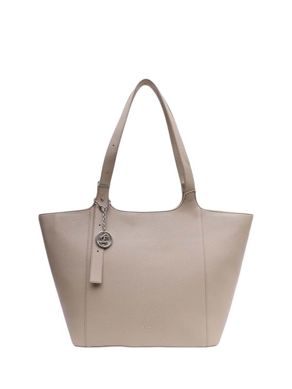 Kazo Kayra Tote | Premium Faux Leather Handbag for Women | Structured Minimalist Shopper with Charm Detail | Taupe | Fits 13 Laptop