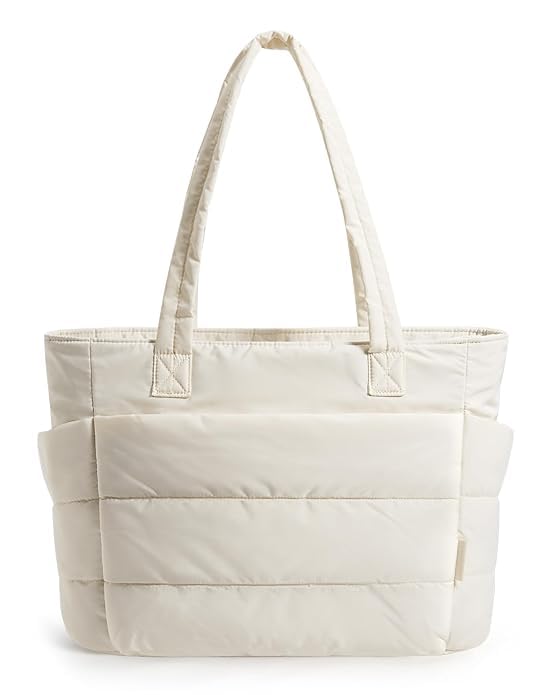 Tote Bag for Women, Lightweight Puffy Tote Bag with Compartments Shoulder Bag Handbag for Travel, Work, Gym, Beige, Standard, Puffy