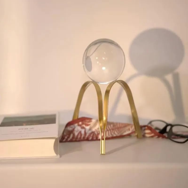 Quoreva Crystal Ball with Gold Stand – Clear Glass Sphere for Photography, Feng Shui, Meditation, and Home Décor – 21 cm Display Size