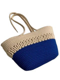 BEAUTIFUL HOMMIES Attractive Hand Bag |large Tote Bag |Summer Bag | Bucket Bag | Basket Bag | Bamboo Tote | Beach Bags for Women|Boho Bag|Handbag |Jute Bag |Handmade Bag (BEIGE BLUE)
