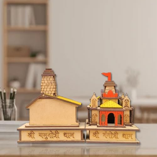 A&S Ventures Char Dham Temple 3D Model, MDF Wood, Gangotri, Yamunotri, for Home, Office Decor Multicolour Pack of -02