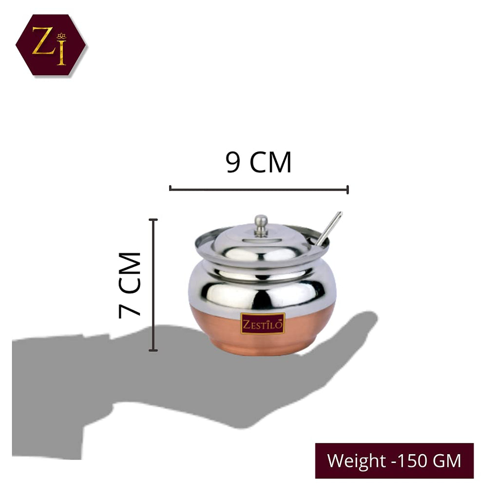 ZESTILO Stainless Steel Ghee Pot Copper bottom Finish Ghee Container for Kitchen | Multipurpose Oil Container | Capacity of 400 ml
