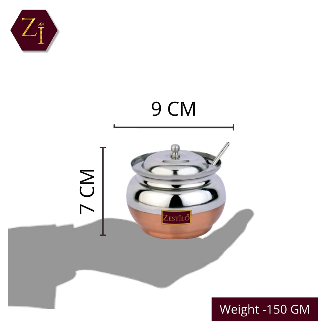 ZESTILO Stainless Steel Ghee Pot Copper bottom Finish Ghee Container for Kitchen | Multipurpose Oil Container | Capacity of 400 ml
