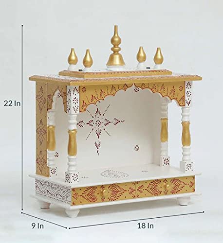 Jodhpur Handicrafts MDF Wood Home Temple Mandir for Big Size Temple for Home with Door Pooja Stand for Home Wall Mount (18 inch x 9 inch x 22 inch, White & Golden) Jord702WG