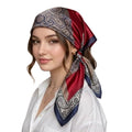 Etietnic Satin Square Head Scarf for Women,RED&GREY Printed