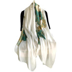 Alexvyan Satin Silk Summer Scarves 170 x 84 cm, Floral Print Green and Off White Colour with Stitched Border, Lightweight Fashion Scarf for Women Sun Protection Stole