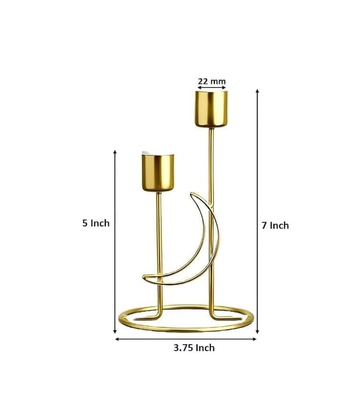 URBAN INSPIRATIONS Moon Style Candle Holder Set of 2 | Golden Metal Candle Stand for Home Décor, Living Room, Bedroom & Dining Table | Modern Minimalist Gift Items