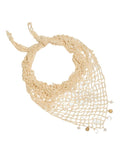 Hair Drama Co. Boho Crochet Scarf with Celestial Charms For Women | Medium Size Off White Crochet Headscarf | Bohemian Bandana Scarves | Cotton Thread Headband Scarfs for All Seasons