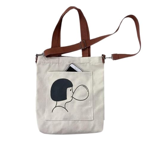 Aurbuy Cotton Tote Bags for Women, College Bag for girls With Inner & Outer Pockets, Utility Tote bags for Shopping, Travel & Daily use (Bag-Cream-Print-Girl-with-Ballon)