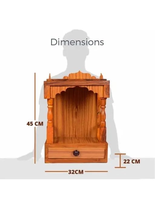 Beautiful Wooden Pooja Mandir for Home & Office | Wall-Mounted Temple with LED Spot Light & Storage | Handcrafted Art & Craft Pooja Stand | Elegant Puja Mandap for Home Temple (32D x 32W x 45H cm)