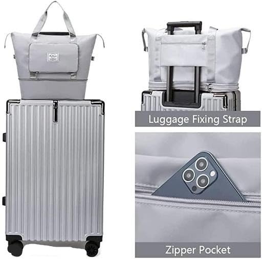 Viyaro Polyester Foldable Tote Bag | Expandable Design with Dry & Wet Separation, Waterproof Fabric, Multiple Pockets with Zipper & Lightweight Shoulder Carrying Comfort | Convenient Choice—Grey