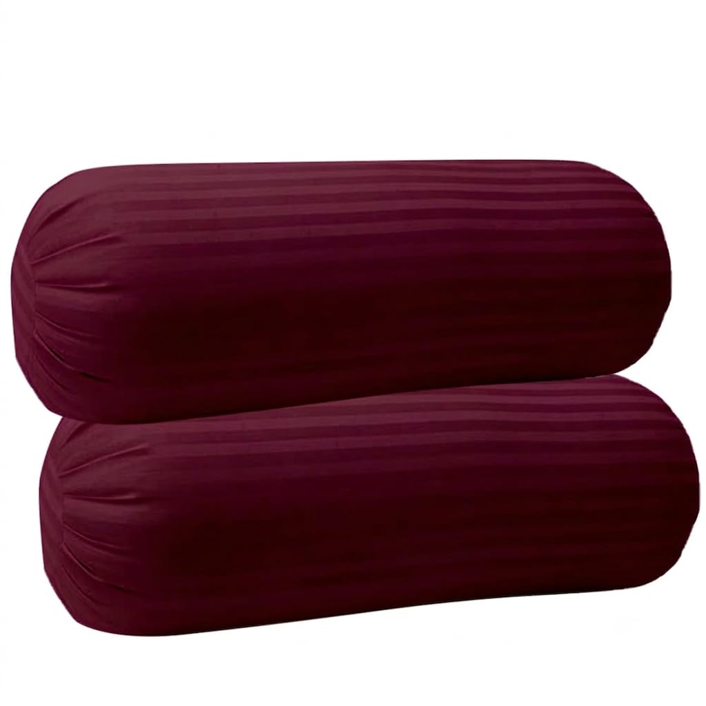 Trance Home Linen 100% Cotton 16x32 inch 200TC Striped Bolster Cover | Round Bed Side Long Bolster Pillow Cover to fit 24 Length 9 Dia | Pack of 2 Bolster Cover only (16x32 inch, Deep Wine)