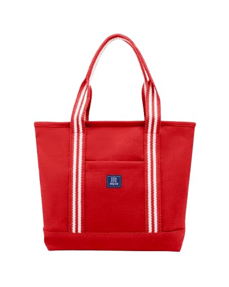 AQVA Signature Cotton Tote Bag for Everyday Use | Premium 100% Cotton Dobby Weave Handbag with Jacquard Handles, Zipper & Lining | Large Shoulder Bag for Travel, Office & Shopping (19x13x6_Red)