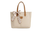 PAVILONN Women Tote Bag PU Leather Handbag Beige | Ladies Shoulder Bag for Women Office College | Large Designer Handbag with Bow Detail, Stylish Daily Use Fashion Bag