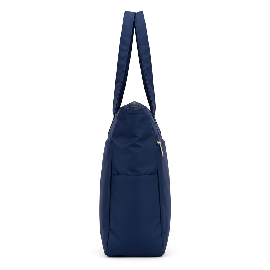 Bag-Age HB53 Large Tote Bag for Girls & Women | Water-Resistant Nylon Handbag with Multiple Compartments, Laptop Work Bag for Office, Travel, Shopping & Daily Use (Navy Blue)