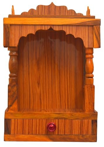 Skylight Wooden Temple, Traditional Wall-Mounted Mandir, Home Pooja Shrine with Decorative Arch