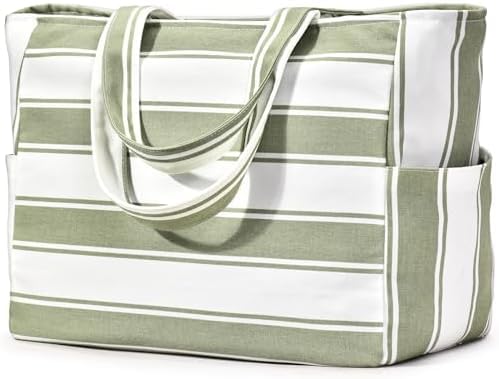 hirTa Elp Tote Bag for Teacher Women Office Girls Work Multipurpose Shoulder HandBag with Zipper Pocket Mostly Use for Travel Grocery Beach Hobo Diaper Changing Sandproof Pool (Bolt Double Green)