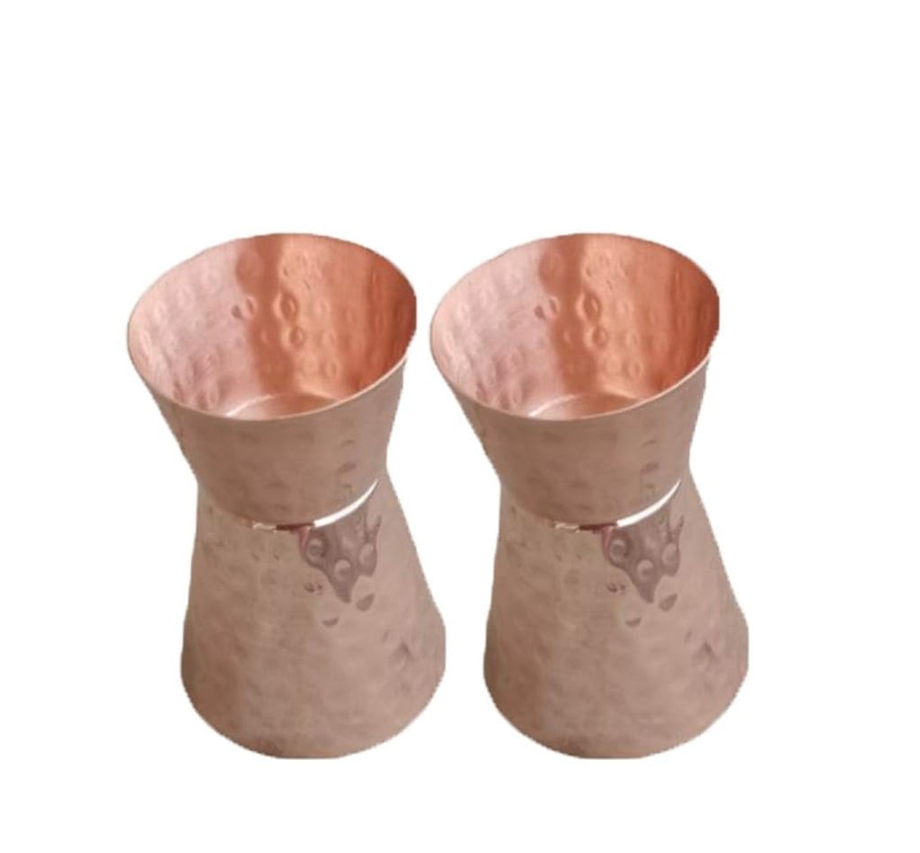 STREET MART Pure Brass Peg Measure Cup, Double-Sided 30ml/60ml, Bar Tool peetal Jigger Engraved Design (4, Copper Hammered)