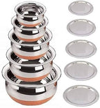 KC Stainless Steel Copper Bottom Kitchen Serving, Cooking Bowl | Biryani Handi | Handi Set 5-Pieces with Cover