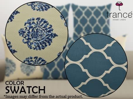 Trance Home Linen Set of 5 Premium 100% Cotton 18x18 inch Cushion Covers Only for Sofa and Diwan |Throw Pillow/Small Cushion Pillow Covers Only – (18x18 inch| 45cmx45cm, Damask & Dori Blue) – Set of 5