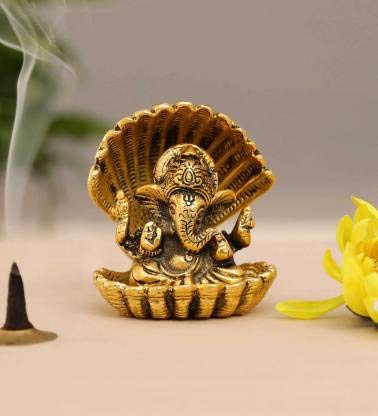 KridayKraft Aluminium Gold Plated Ganesha ji in Sheep Showpiece (Standard size)