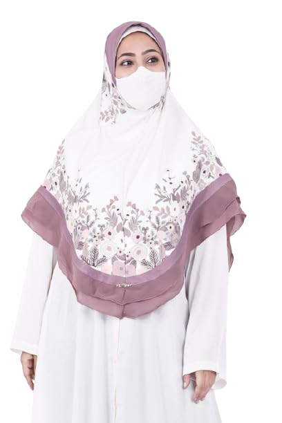 Markaz Hijab Printed Malaysian Instant Hijab for Women | Floral Border Design | Ready to Wear Modest Fashion Headscarf | Elegant Muslimah Style (Off White, M)