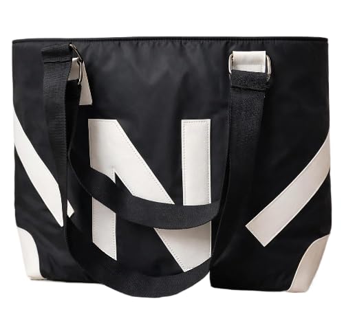 Tote Bag with Bold Geometric Print for Women, Black and White, Waterproof Lightweight Shoulder Bag with Zipper Pocket, Two Way Carry Handles, Multipurpose for Office Work Travel Grocery..