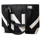 Tote Bag with Bold Geometric Print for Women, Black and White, Waterproof Lightweight Shoulder Bag with Zipper Pocket, Two Way Carry Handles, Multipurpose for Office Work Travel Grocery..