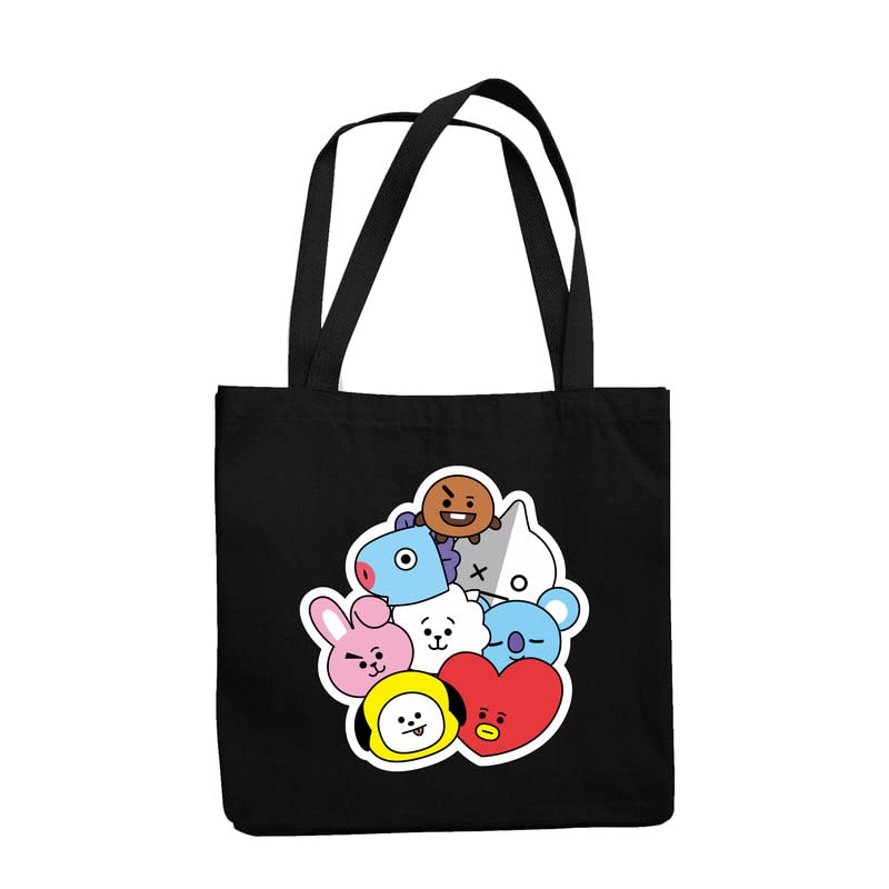 TheYaYaCafe BTS Printed Canvas Cotton Black Tote Bag With Zipper For Womens And Girls