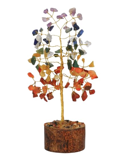 TOI SHOP Seven Chakra Crystal Gemstone Bonsai Money Tree - 6 Inch Reiki Feng Shui Tree (100 Beads) - for Good Luck Wealth Prosperity Healing Vastu Housewarming Gift Home Decor
