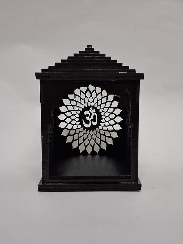 Attractive Craft Store MDF Temple for Car Dashboard & Home Decor | Traditional Wooden Mandir for Idols and Decorative Spiritual Altar | Black | Pack of 2