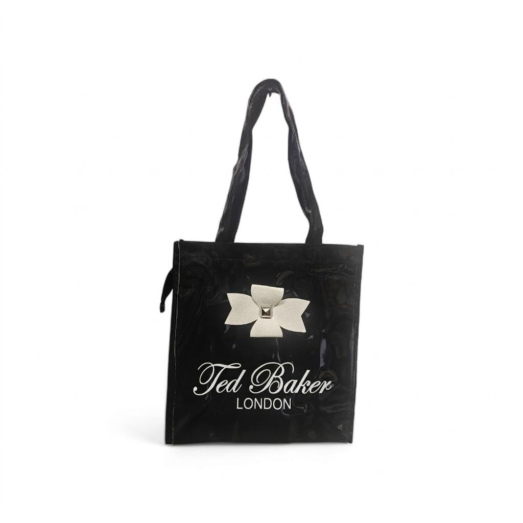 SEA MOUNT London Women’s Black Tote Bag with Bow | Stylish Shoulder Handbag | Premium PU Leather Shopper Bag