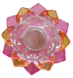 Breewell Fancy Crystal Glass Lotus Candle Holders | Pink & Yellow Color