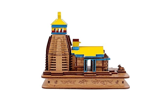 DARIDRA BHANJAN Kedarnath Dham Colored Temple Mandir Kedarnath 3D Wooden kedarnath Temple Model for Car Dashboard, Office Desk, Home Pooja Room Multicolor kedarnath Pack of 1pcs (LxBxH=7x12x12) cm