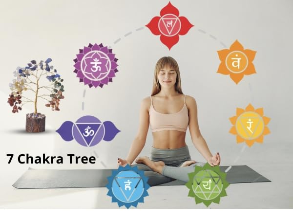 Bins Aura Seven Chakra Tree of Life for Positive Energy | Feng Shui Decor, Fake Bonsai, Crystals and Healing Stones, Money Tree | Room Decor 7 Chakra, Stone, Healing Crystals, Spiritual Gifts