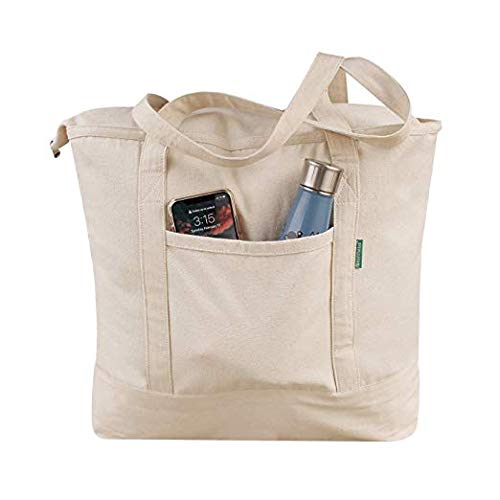 BSD Organics Heavy Duty Cotton Canvas Zippered Tote Bag - White