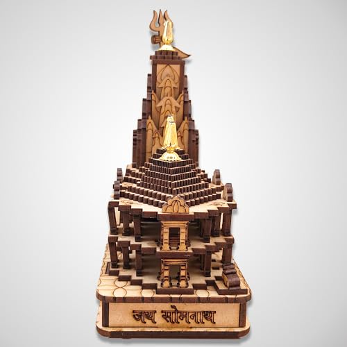 A&S Ventures Authentic Wooden Somnath Temple Model - Handcrafted for Home Pooja, Temple, and Gifting | Mahashivratri Special Design