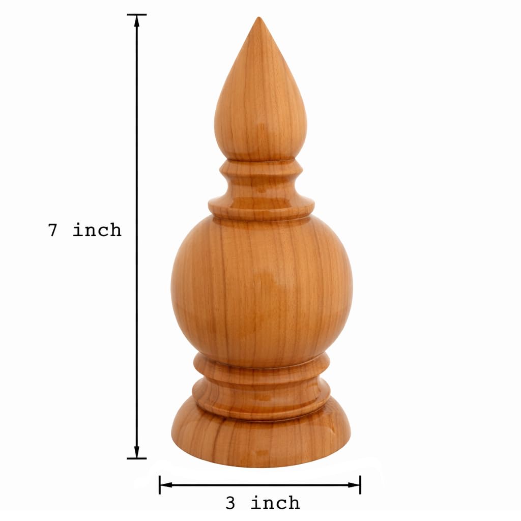 KARTHI7OCT STORE 7 Inch Polished Teak Wood Temple Kalash Finial – Handcrafted Wooden Dome – Pooja Kalasam for Home Mandir & Gopuram – Antique Furniture Decor – 3 Inch Base