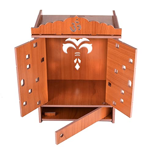 Lexical Wooden Readymade Wall Hanging Puja Temple for Home God Stand for Pooja Room Mandir Wood Devghar Stand for Office and Shop Lexical-438