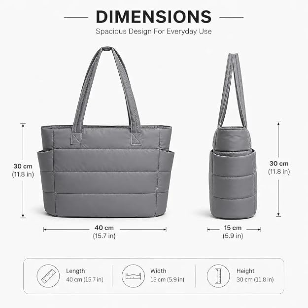 PEXCOO Premium Large Tote Bag for Women with Compartments, Quilted Puffer Shoulder Handbag with Laptop Compartment, Stylish Office, College & Travel Bag for Women, Work & Daily Use