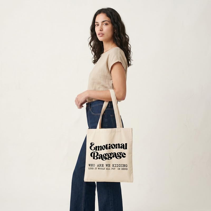 The Korhean Store Unisex-Adult Emotional Baggage Aesthetic Eco-Friendly Tote Bag For College, Travelling, Shopping, Office, Beach & Daily Use, Ecofriendly & Reusable, Premium Canvas Cotton (White)