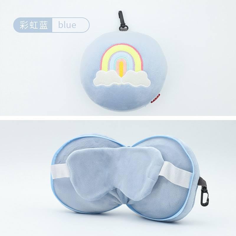 FLYNGO Memory Foam Neck Pillow for Travelling, Car, & Flight Head Rest Travel Neck Support Pillow with Adjustable Velcro Strap, Eye Mask (Ice Blue)