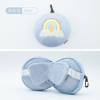 FLYNGO Memory Foam Neck Pillow for Travelling, Car, & Flight Head Rest Travel Neck Support Pillow with Adjustable Velcro Strap, Eye Mask (Ice Blue)
