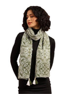 tweedle Pure Cotton Summer Scarf for Women,soft, Printed, Breathable Stole for Sun and Wind Protection - White/Green