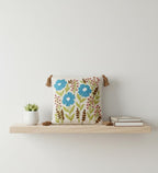 Furnistitchs Handmade Tufted Boho Cushion Covers 12x12 Inches | Embroidered Sofa Pillow Cases | Rustic Bohemian Decorative Throw Cushions for Couch Bedroom Living Room (2, Blue Bellflower)