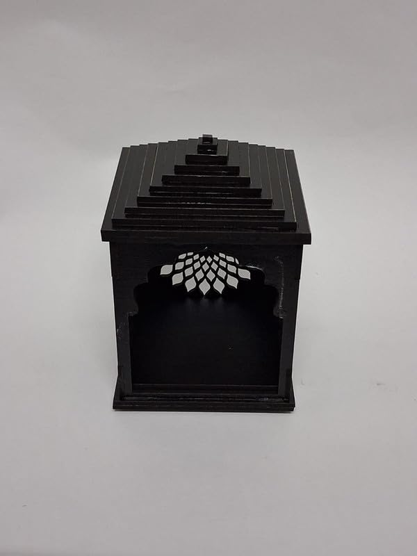 Attractive Craft Store MDF Temple for Car Dashboard & Home Decor | Traditional Wooden Mandir for Idols and Decorative Spiritual Altar | Black | Pack of 3