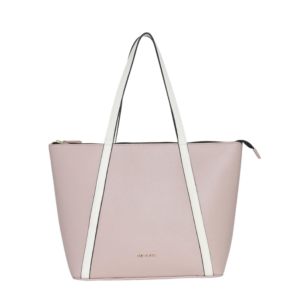 The Gusto Aza - Premium Vegan Leather Tote Bag For Women With Grained Texture|Medium Size Stylish Hand Bag/Shoulder Bag, Fits Upto 14 Laptop, Pink