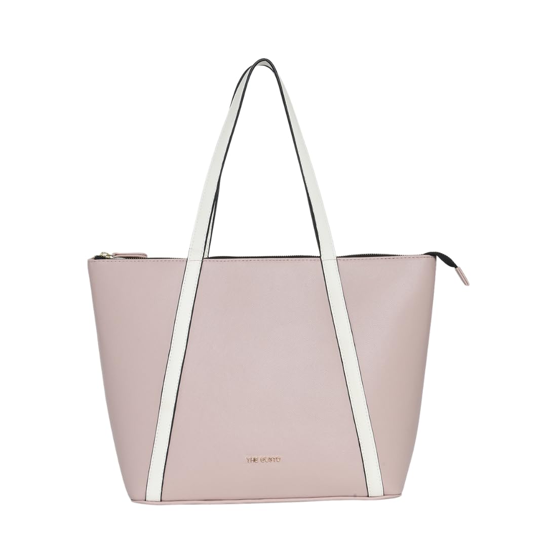 The Gusto Aza - Premium Vegan Leather Tote Bag For Women With Grained Texture|Medium Size Stylish Hand Bag/Shoulder Bag, Fits Upto 14 Laptop, Pink